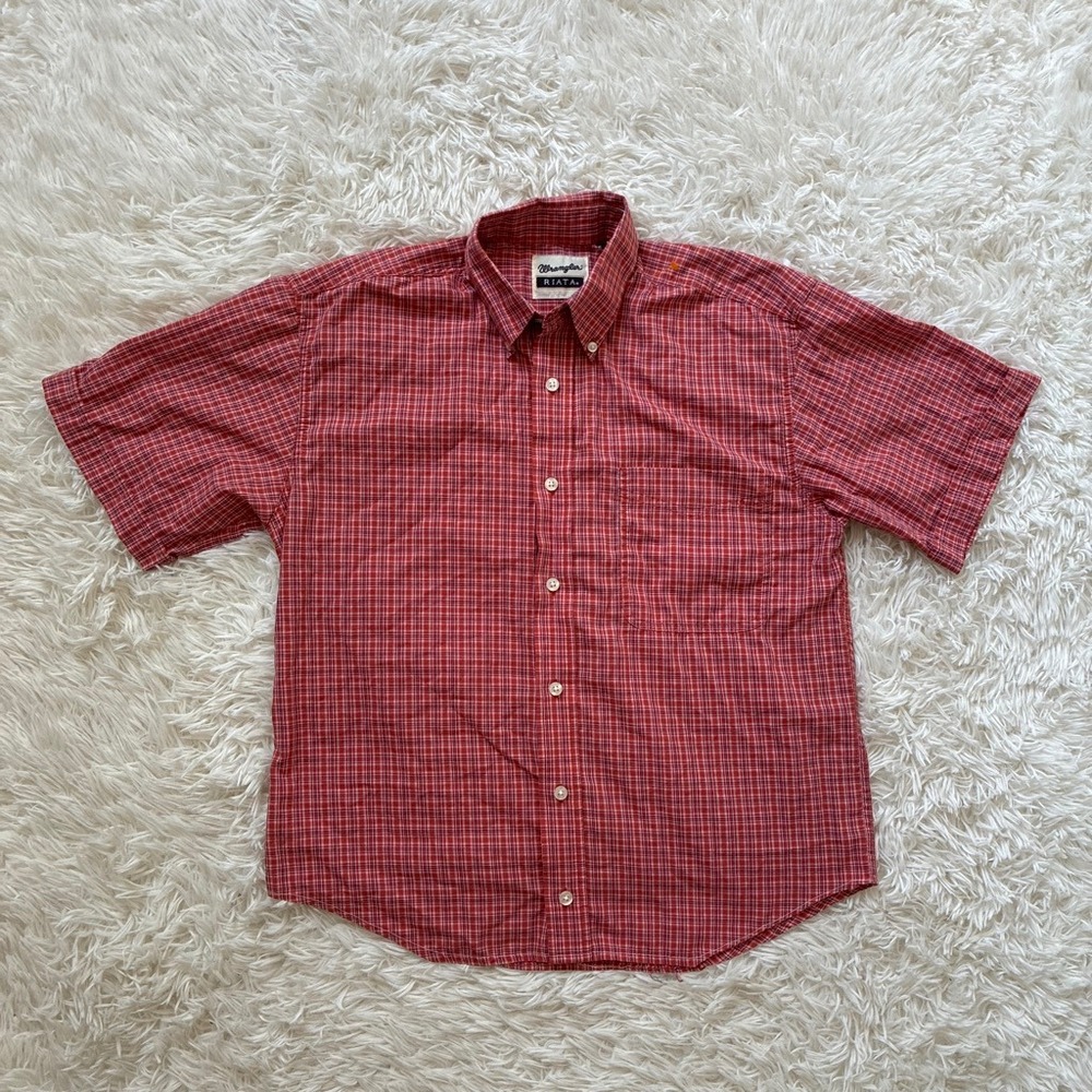Wrangler Cowboy Riata Red Plaid Short Sleeve Button Down Western Shirt Size S